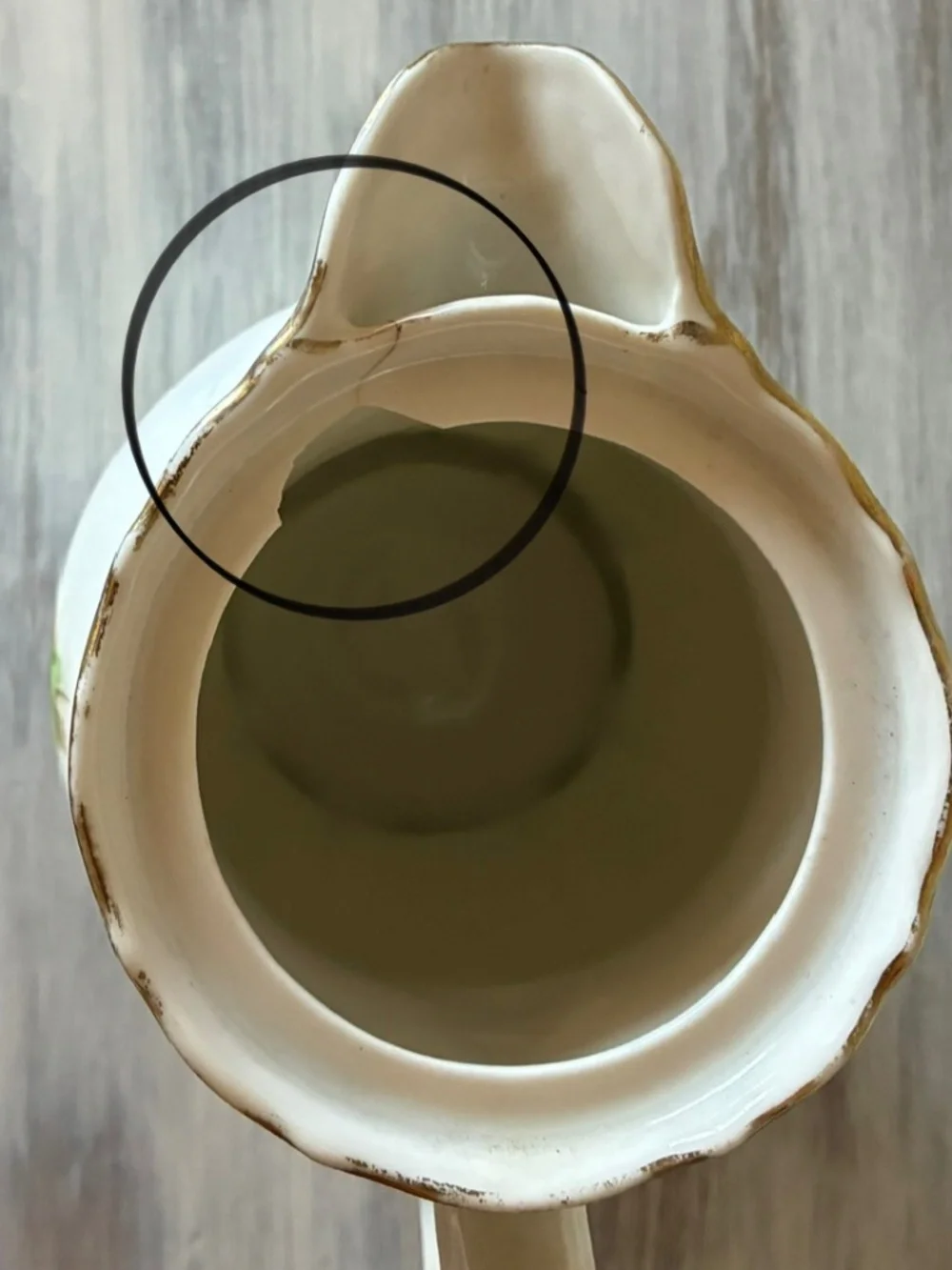 Antique Chocolate Pot Green Floral Gold Trim